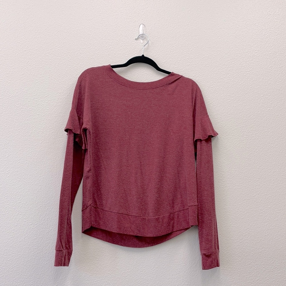 Women’s Red Long Sleeve Top With Ruffled Sleeves